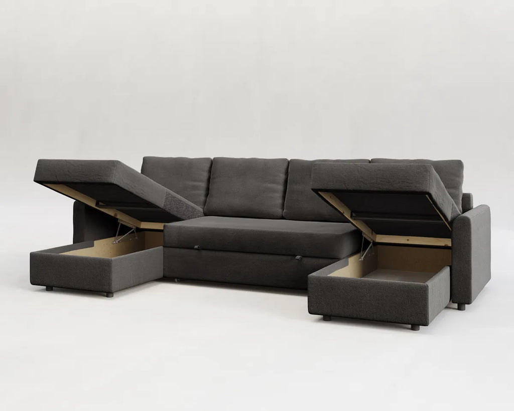 Otto| Sofá cama con chaislongue panorámica y doble almacenamiento