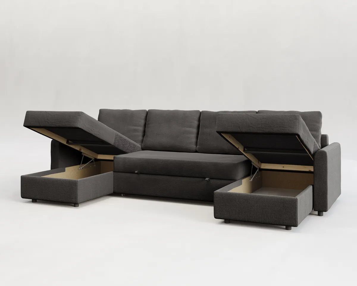 Otto| Sofá cama con chaislongue panorámica y doble almacenamiento