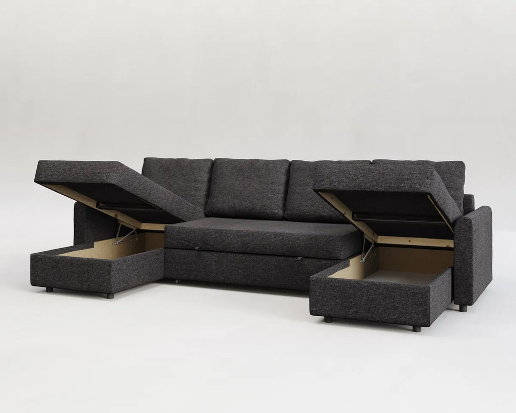 Otto| Sofá cama con chaislongue panorámica y doble almacenamiento