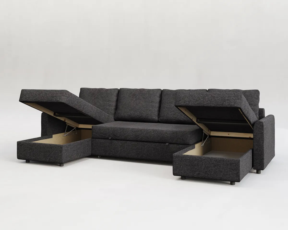 Otto| Sofá cama con chaislongue panorámica y doble almacenamiento