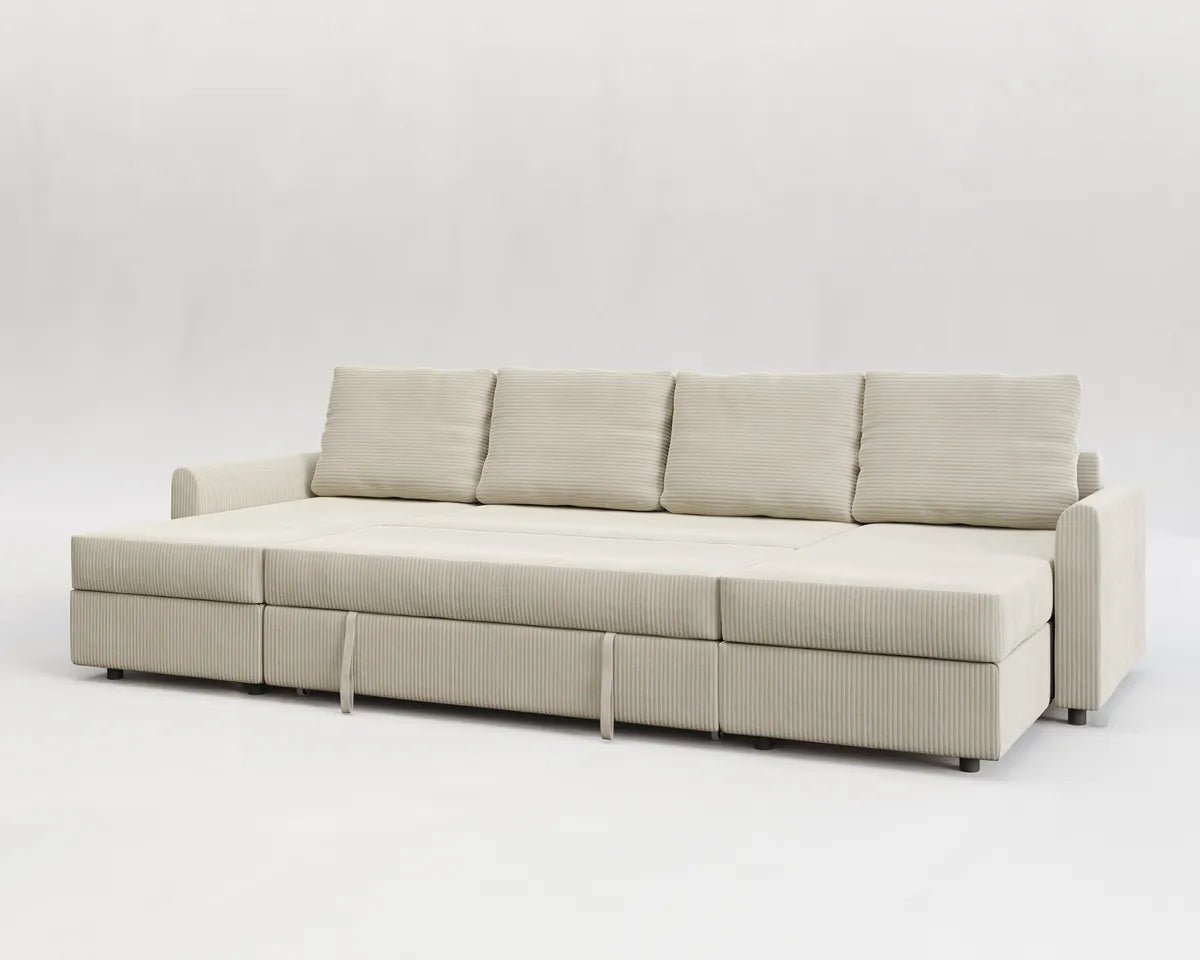Otto| Sofá cama con chaislongue panorámica y doble almacenamiento