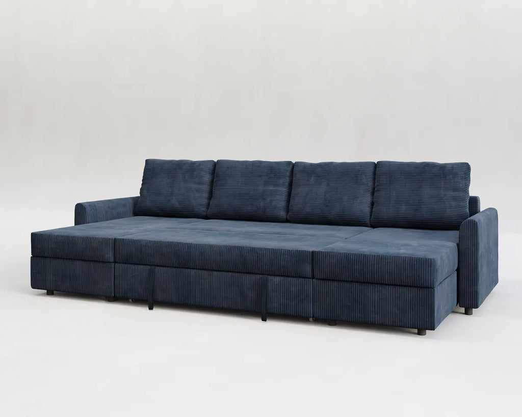 Otto| Sofá cama con chaislongue panorámica y doble almacenamiento