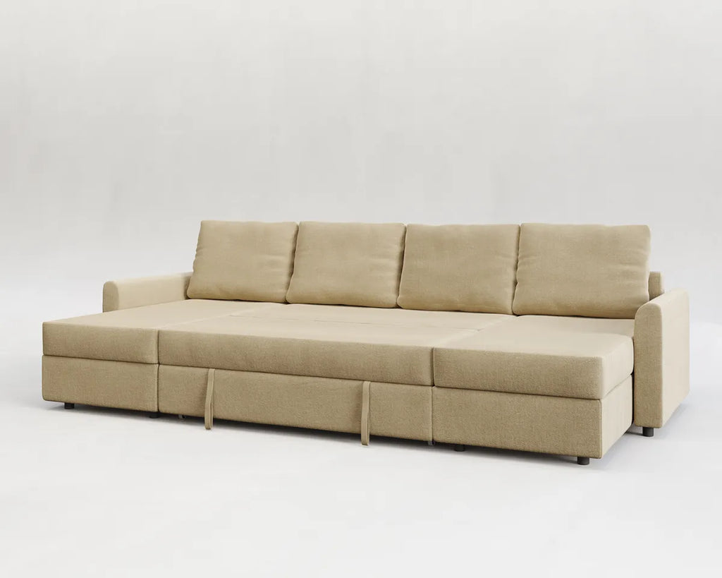 Otto| Sofá cama con chaislongue panorámica y doble almacenamiento