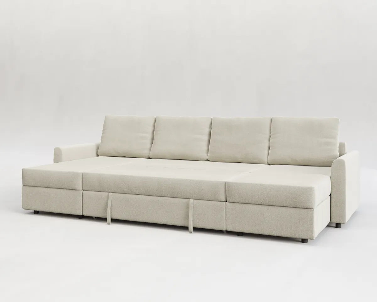 Otto| Sofá cama con chaislongue panorámica y doble almacenamiento