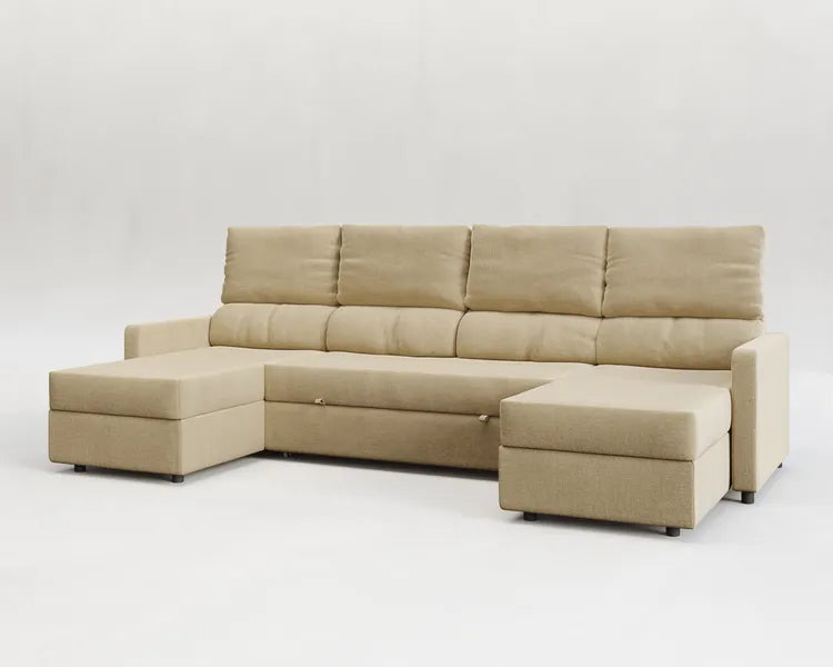 Sette | Sofá cama con chaislongue panorámica y doble almacenamiento