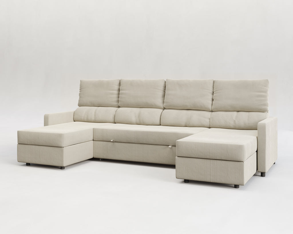 Sette | Sofá cama con chaislongue panorámica y doble almacenamiento