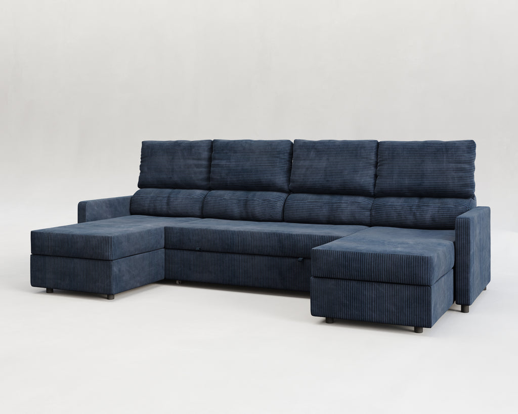 Sette | Sofá cama con chaislongue panorámica y doble almacenamiento