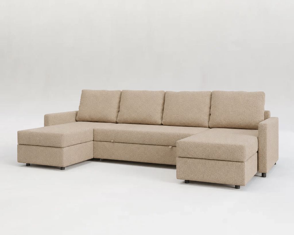 Sette | Sofá cama con chaislongue panorámica y doble almacenamiento
