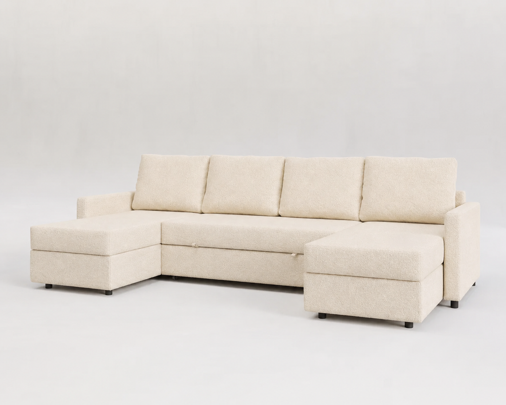 Sette | Sofá cama con chaislongue panorámica y doble almacenamiento