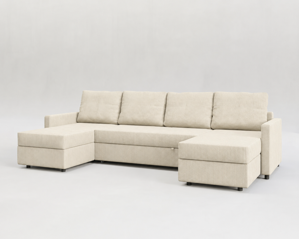 Sette | Sofá cama con chaislongue panorámica y doble almacenamiento
