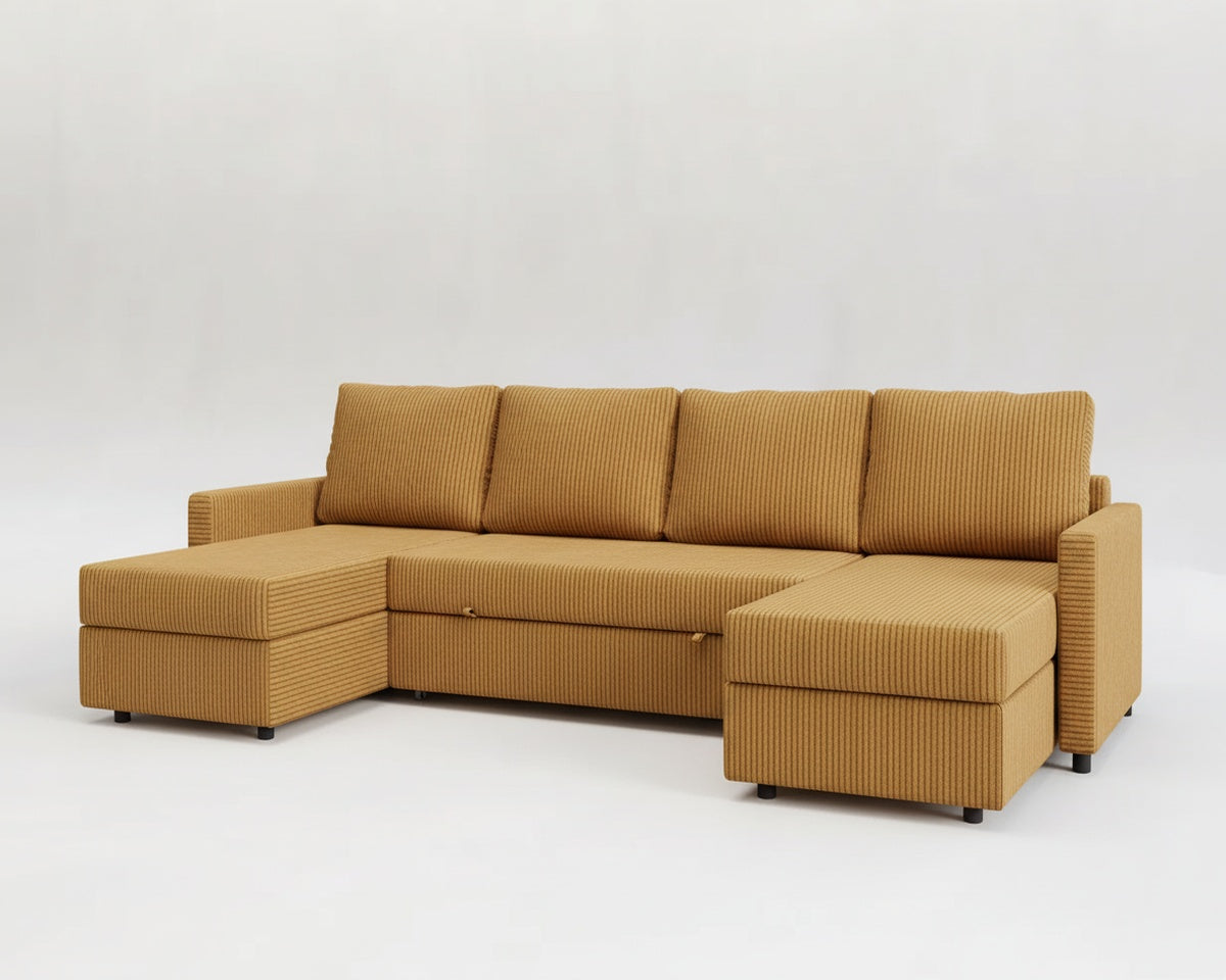 Sette | Sofá cama con chaislongue panorámica y doble almacenamiento