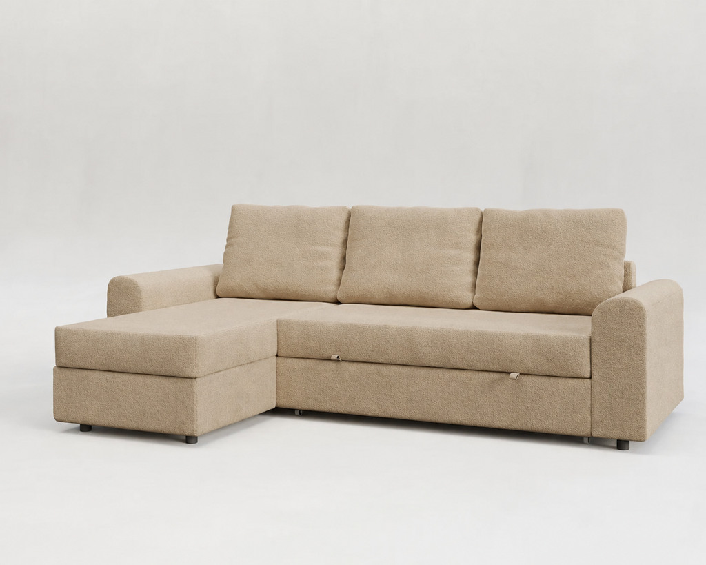 Tria | Sofá cama con chaiselongue y almacenamiento