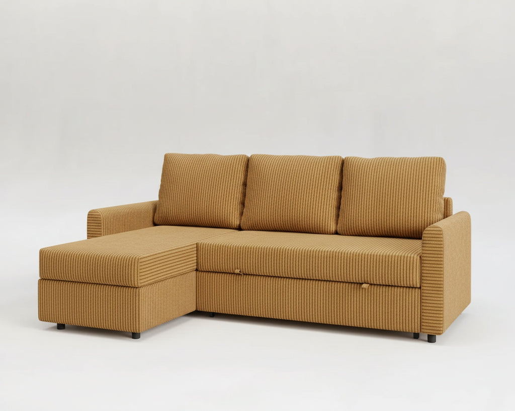 Tria | Sofá cama con chaislongue y almacenamiento