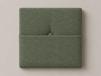 Cabecero modular nube verde, capitoné con bolsillo a media altura y botón tapizado central. Módulo de 30 × 30 × 3,5 cm.