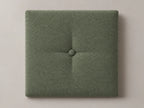 Cabecero modular nube verde, capitoné con botón tapizado central. Módulo de 30 × 30 × 3,5 cm.