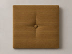 Cabecero modular pana marrón, capitoné con botón tapizado central. Módulo de 30 × 30 × 3,5 cm.