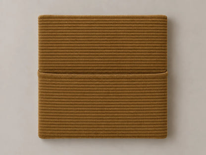Cabecero modular pana marrón, liso con bolsillo a media altura. Módulo de 30 × 30 × 3,5 cm.