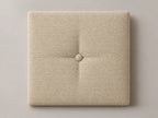 Cabecero modular tela entrelazada beige, capitoné con botón tapizado central. Módulo de 30 × 30 × 3,5 cm.