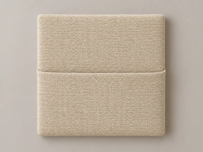 Cabecero modular tela entrelazada beige, liso con bolsillo a media altura. Módulo de 30 × 30 × 3,5 cm.