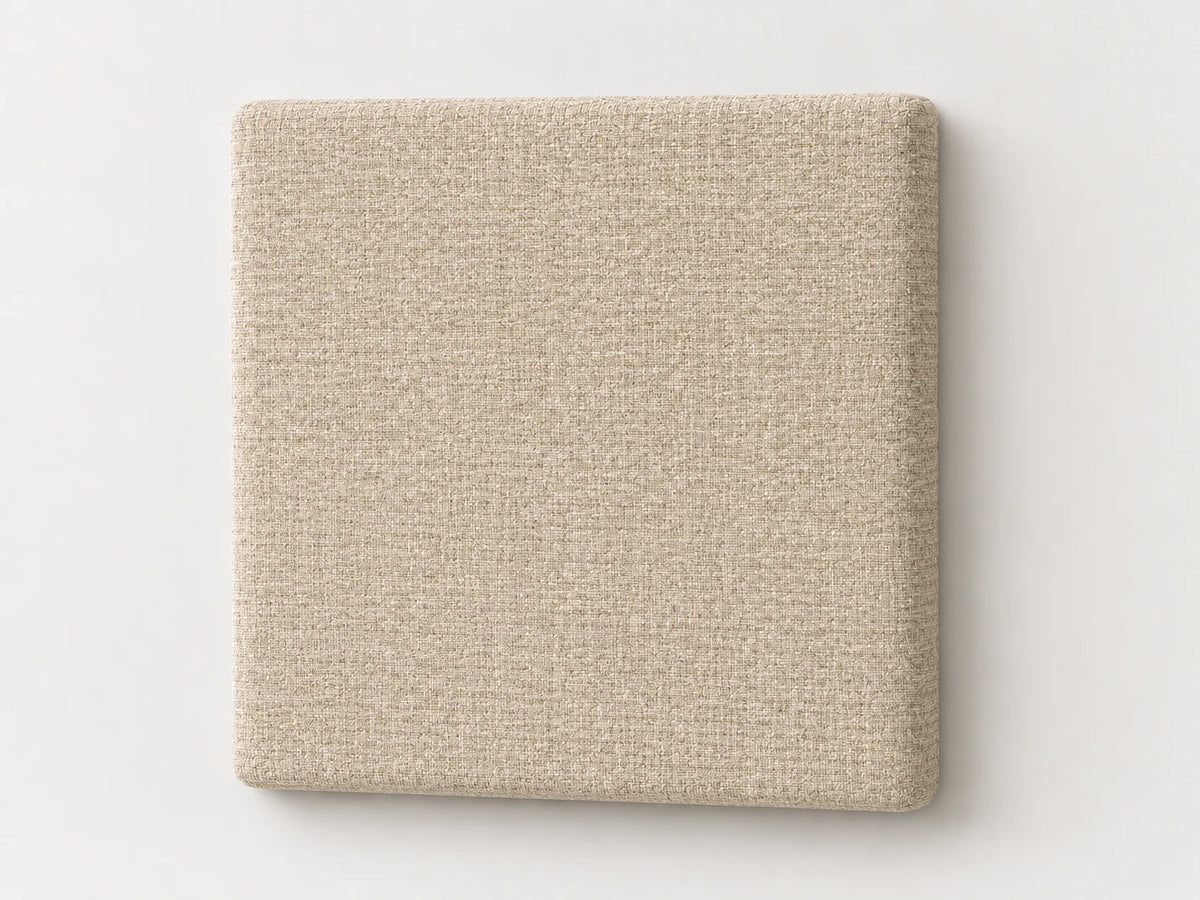 Cabecero modular · Vista del acabado tela entrelazada beige en un módulo liso de 30 × 30 × 3,5 cm