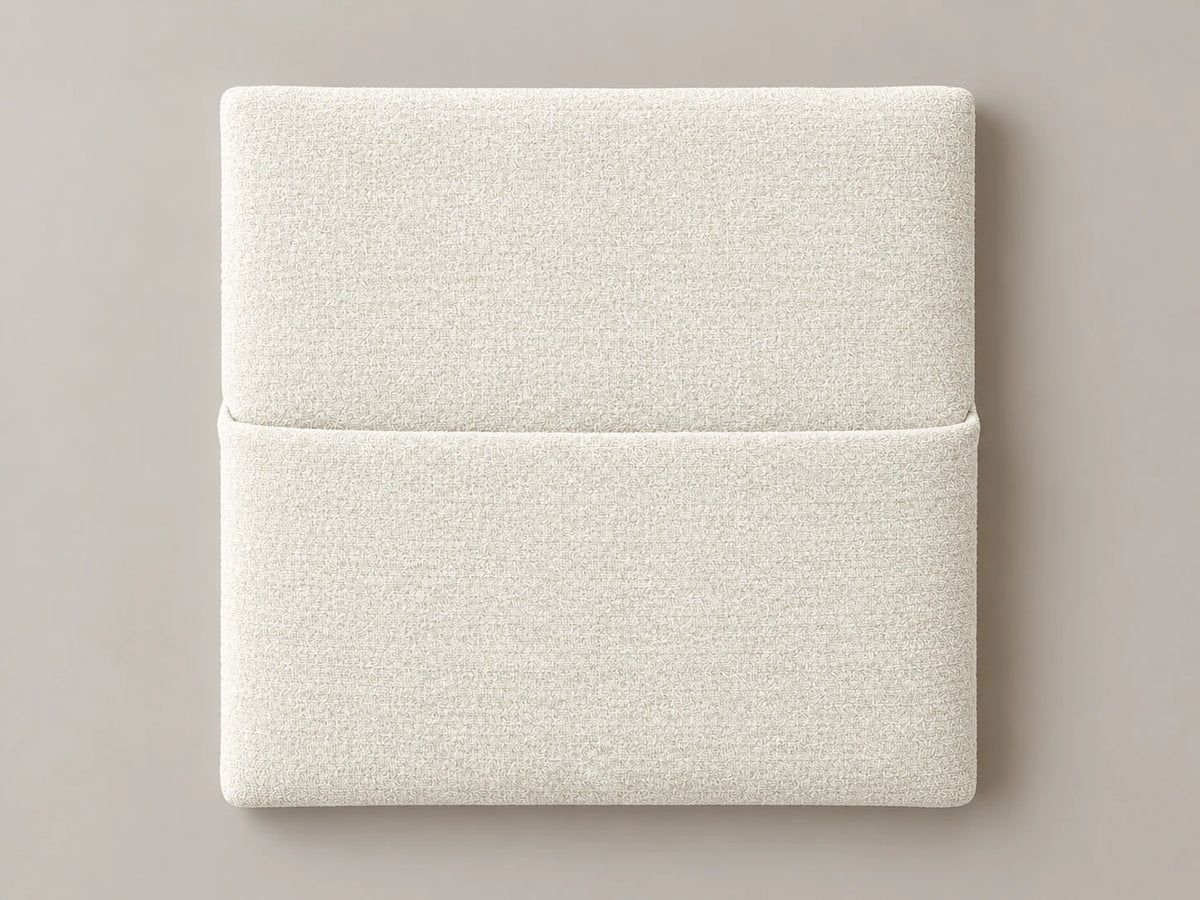 Cabecero modular tela entrelazada blanca, liso con bolsillo a media altura. Módulo de 30 × 30 × 3,5 cm.