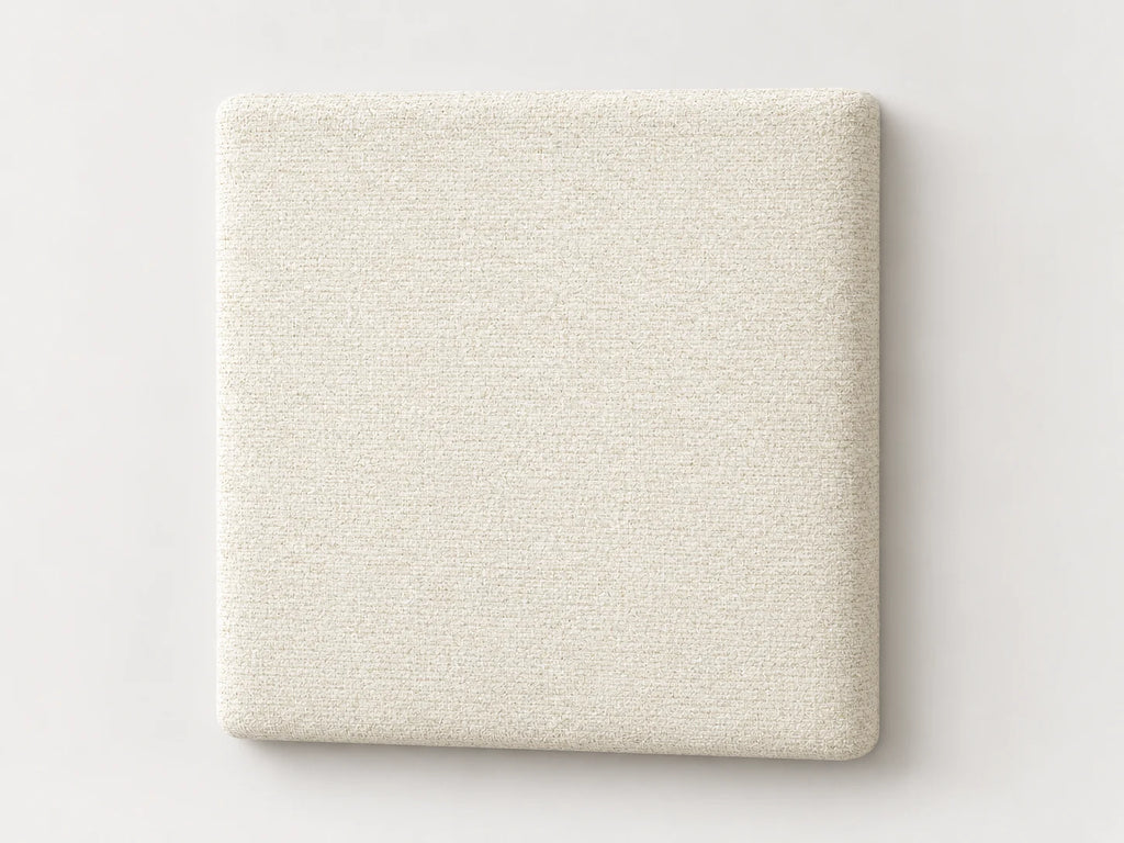 Cabecero modular · Vista del acabado tela entrelazada blanca en un módulo liso de 30 × 30 × 3,5 cm