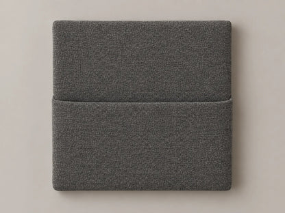 Cabecero modular tela entrelazada gris, liso con bolsillo a media altura. Módulo de 30 × 30 × 3,5 cm.