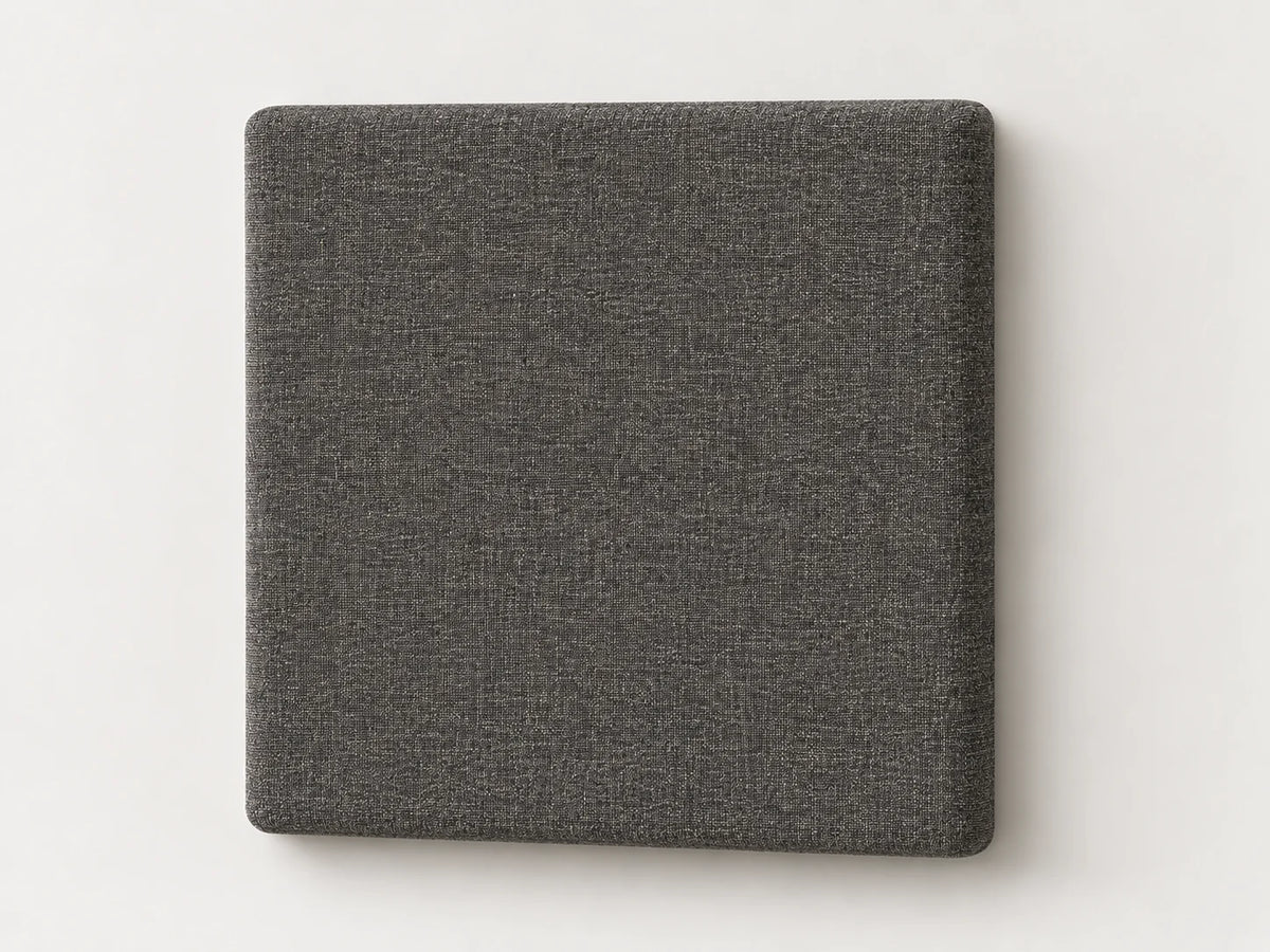 Cabecero modular · Vista del acabado tela entrelazada gris en un módulo liso de 30 × 30 × 3,5 cm