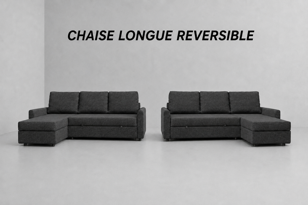 Duo | Sofá cama con chaiselongue y almacenamiento