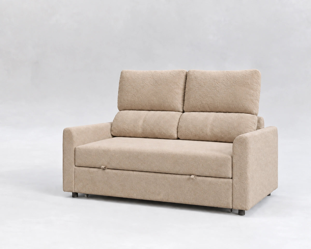 Sofá Cinque, nube beige, respaldo reclinable, cerrado