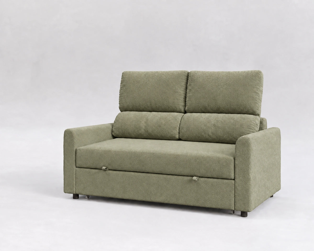 Sofá Cinque, nube verde, respaldo reclinable, cerrado