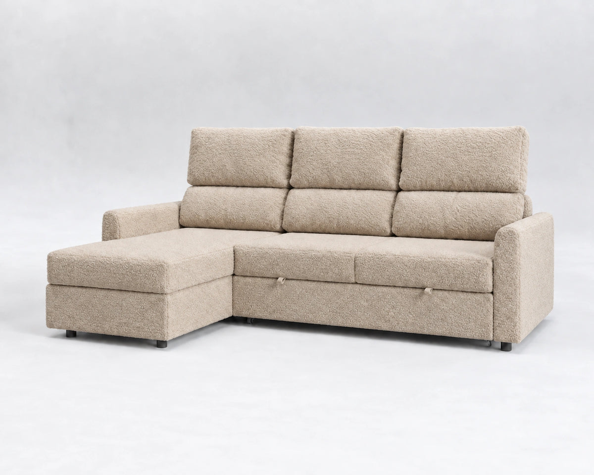 Sofá Duo, nube beige, respaldo reclinable, cerrado