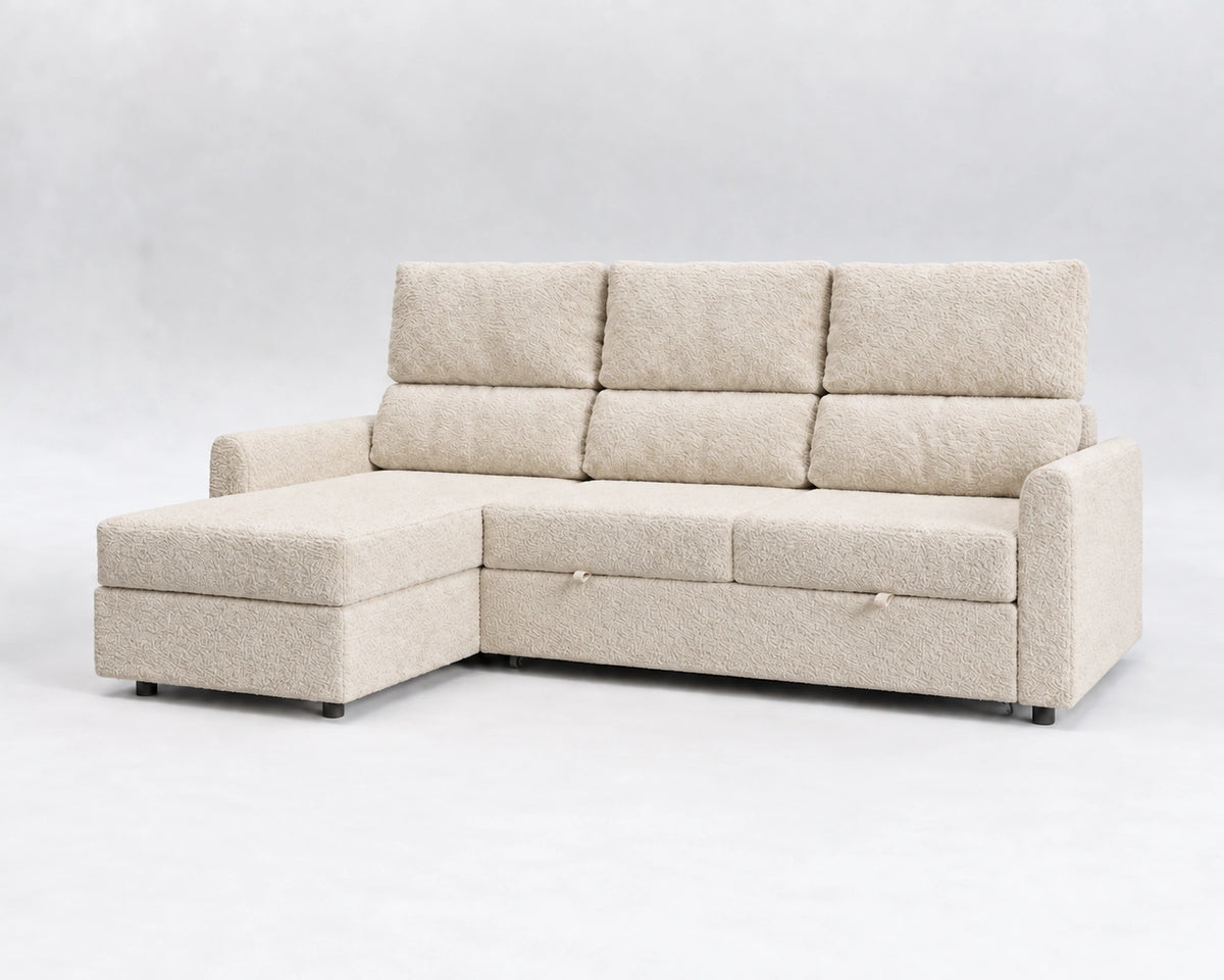 Sofá Duo, nube blanca, respaldo reclinable, cerrado