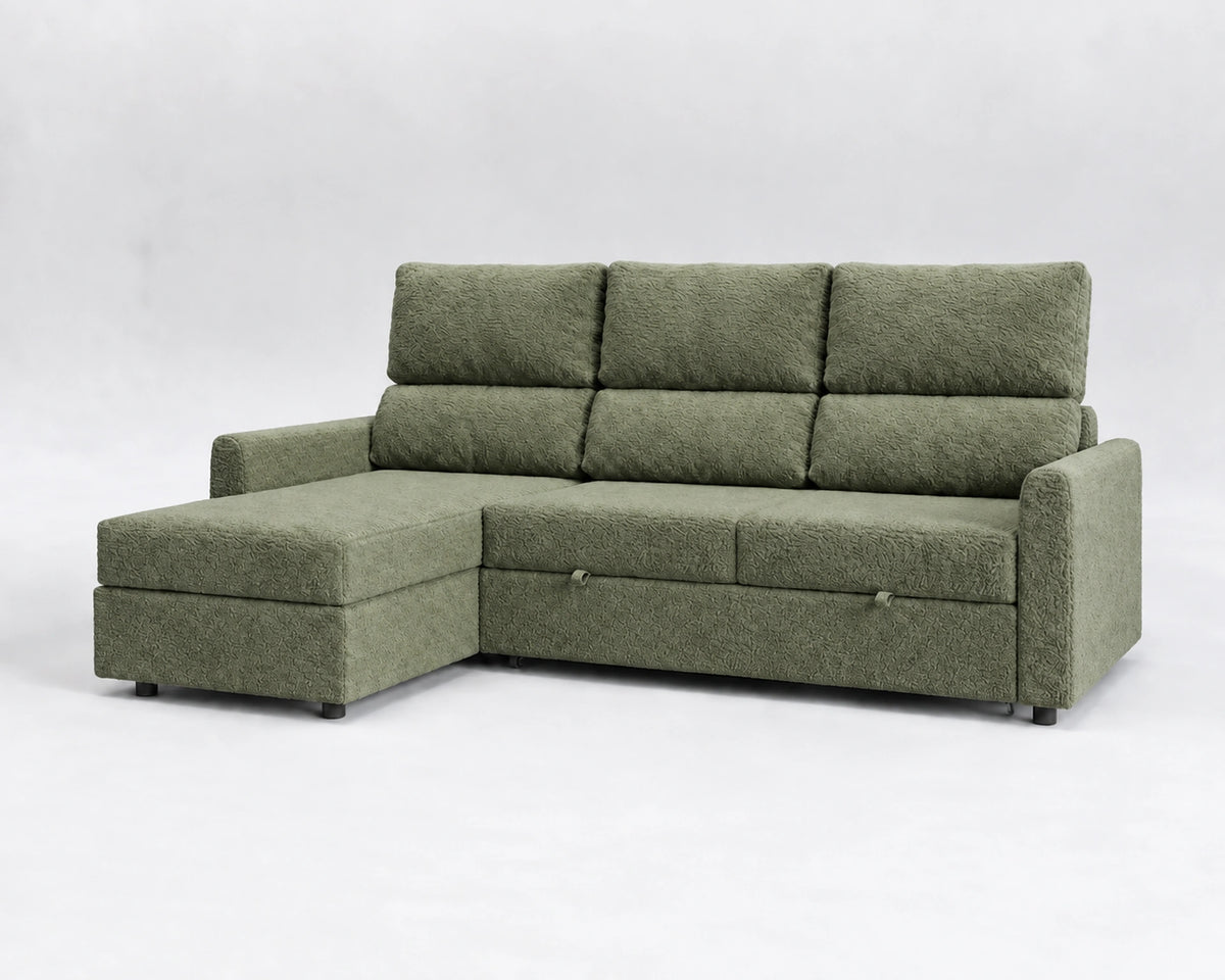 Sofá Duo, nube verde, respaldo reclinable, cerrado