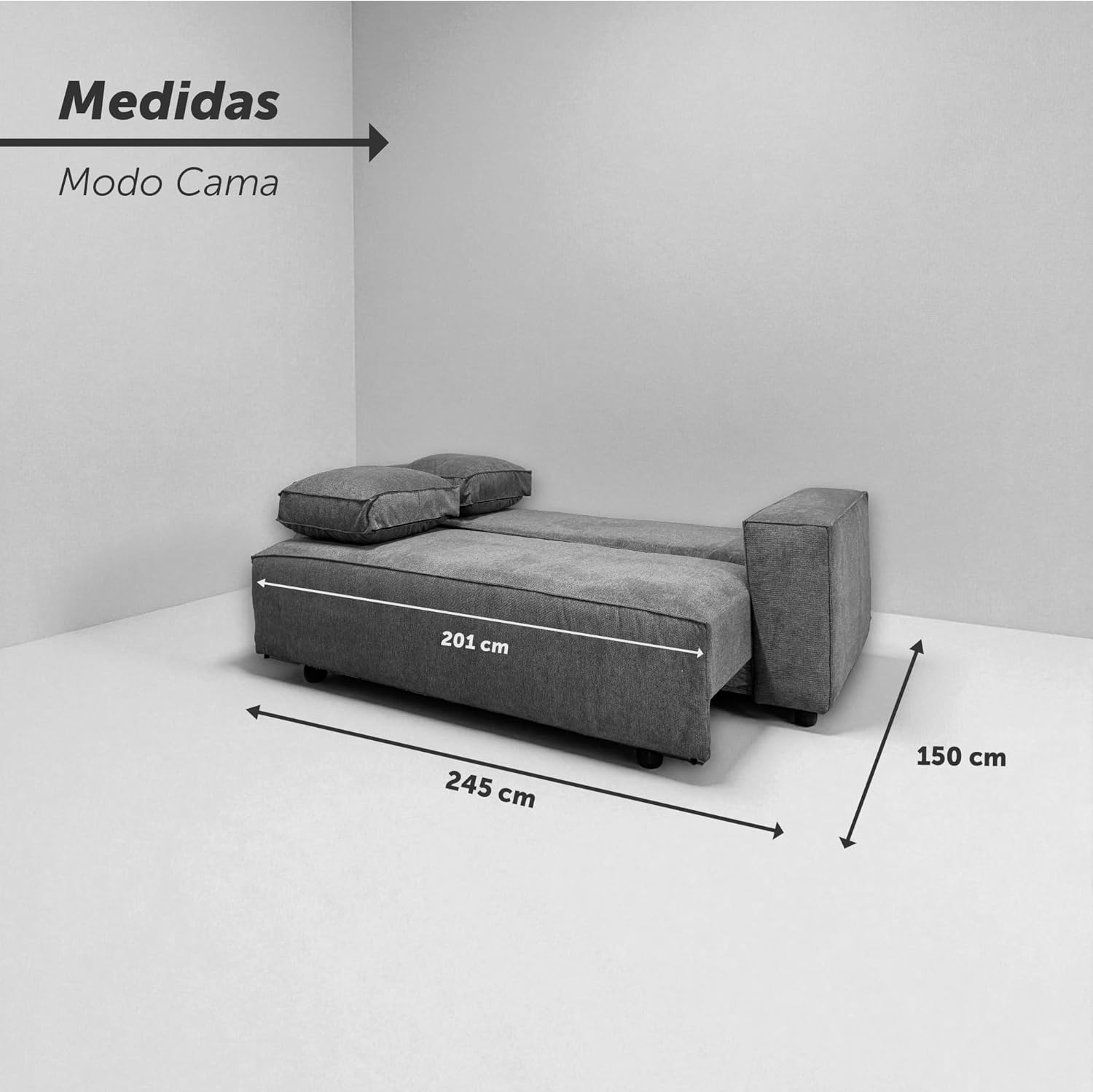 Cubik | Sofá Cama de 3 plazas deslizante con Puff opcional