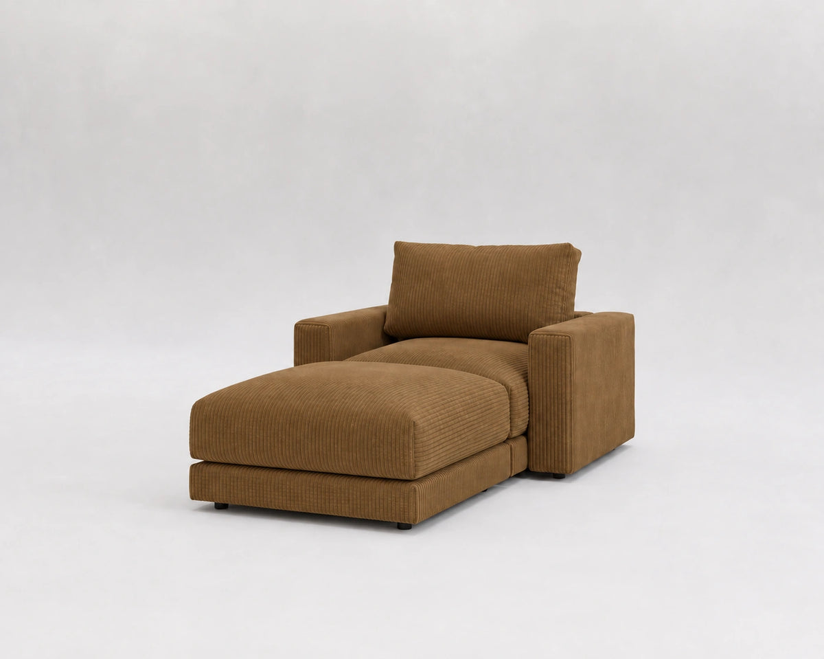 Modular · Pana fina marrón / Butaca + Puff · vista general, pana fina