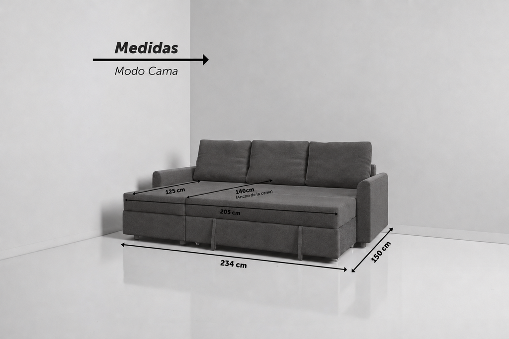 Duo | Sofá cama con chaiselongue y almacenamiento