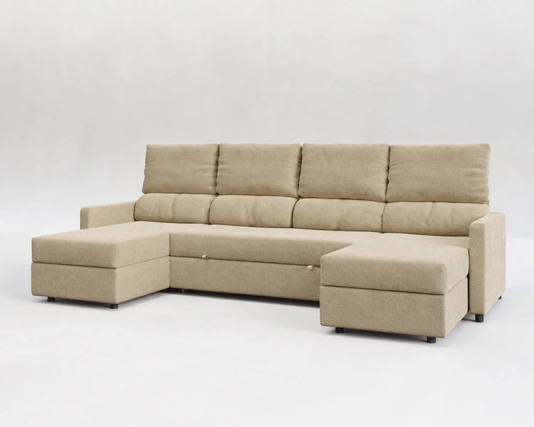 SETTE sofá cama panorámico reclinable cerrado – Tela entrelazada beige
