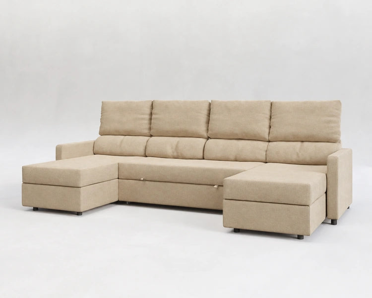 SETTE sofá cama panorámico reclinable cerrado – Tela tejida beige