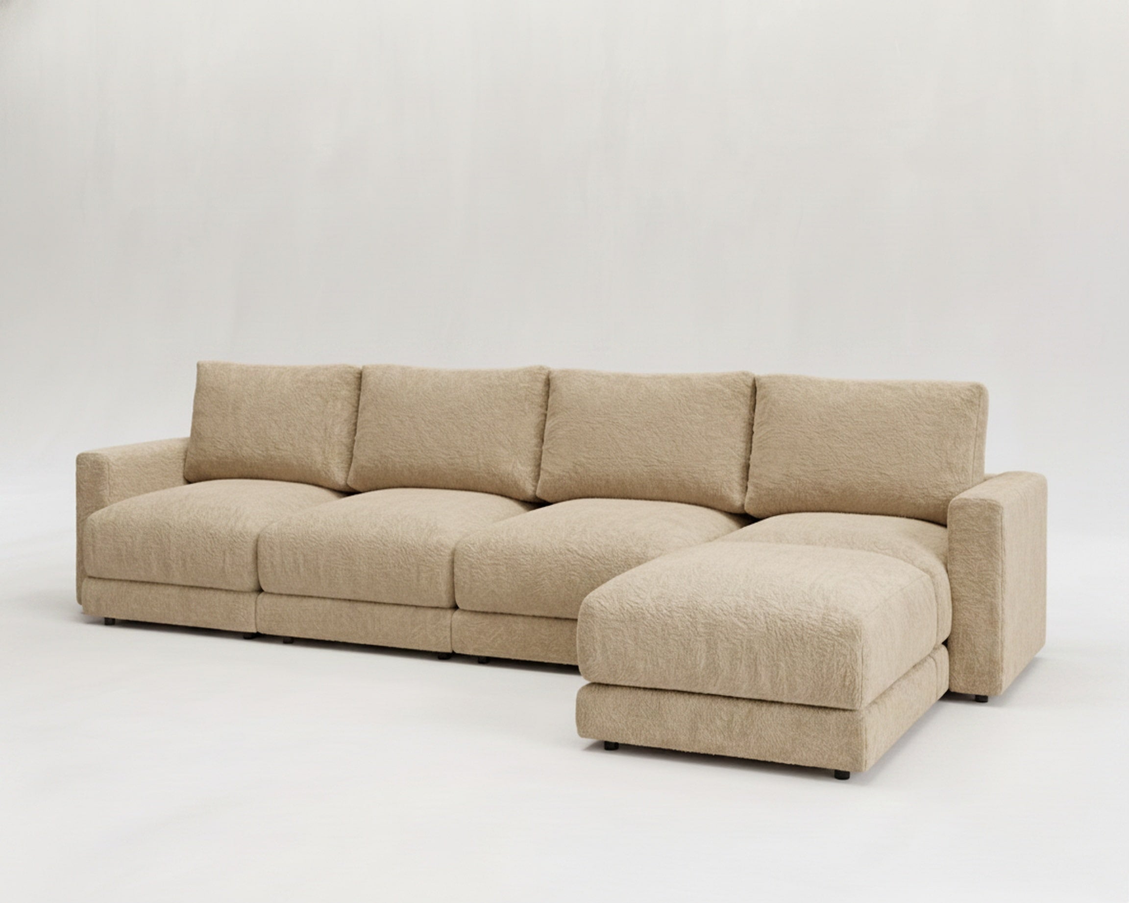 Sofá modular 4 módulos más puff personalizable modelo Modular tapizado en tela Nube color beige - La Siesta