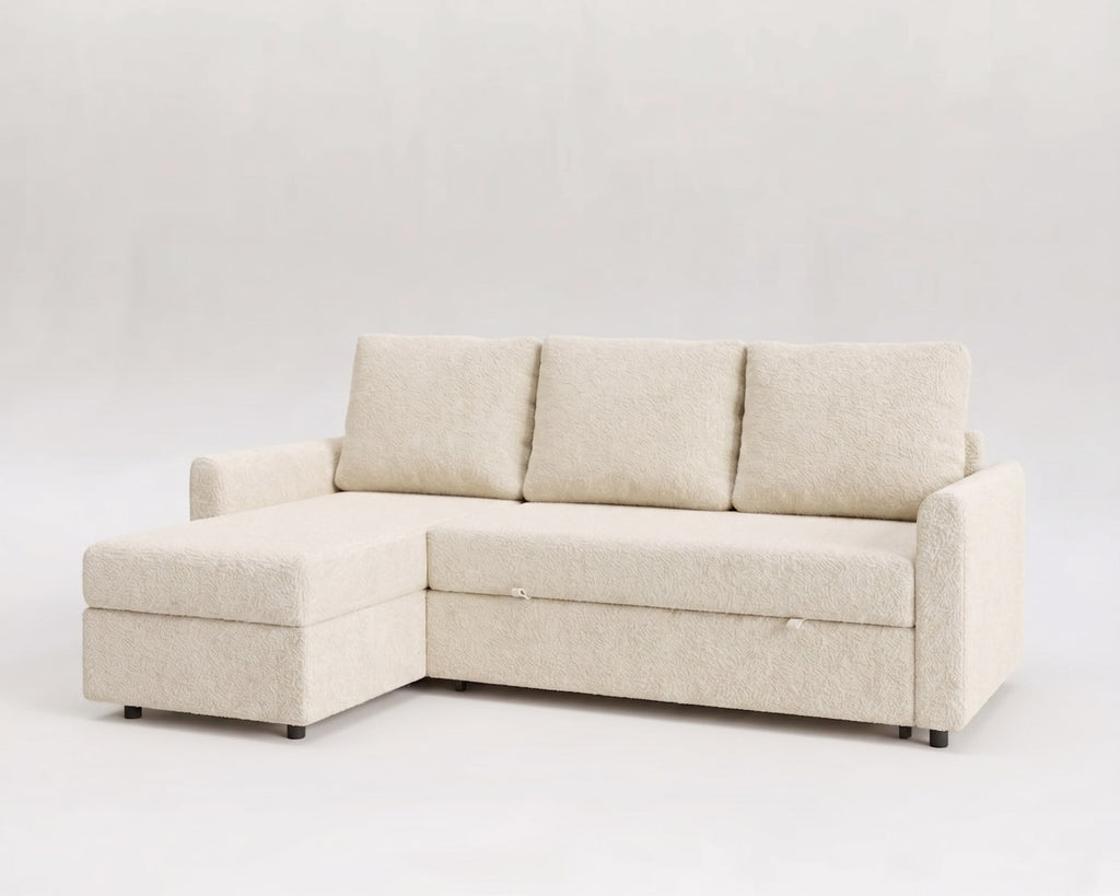 Sofá cama 3 plazas chailongue almacenamiento modelo Duo tapizado en tela nube color blanco - La Siesta