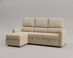 Sofá cama 3 plazas reclinable chaislongue almacenamiento modelo Duo tapizado en tela Nube color blanco - La Siesta
