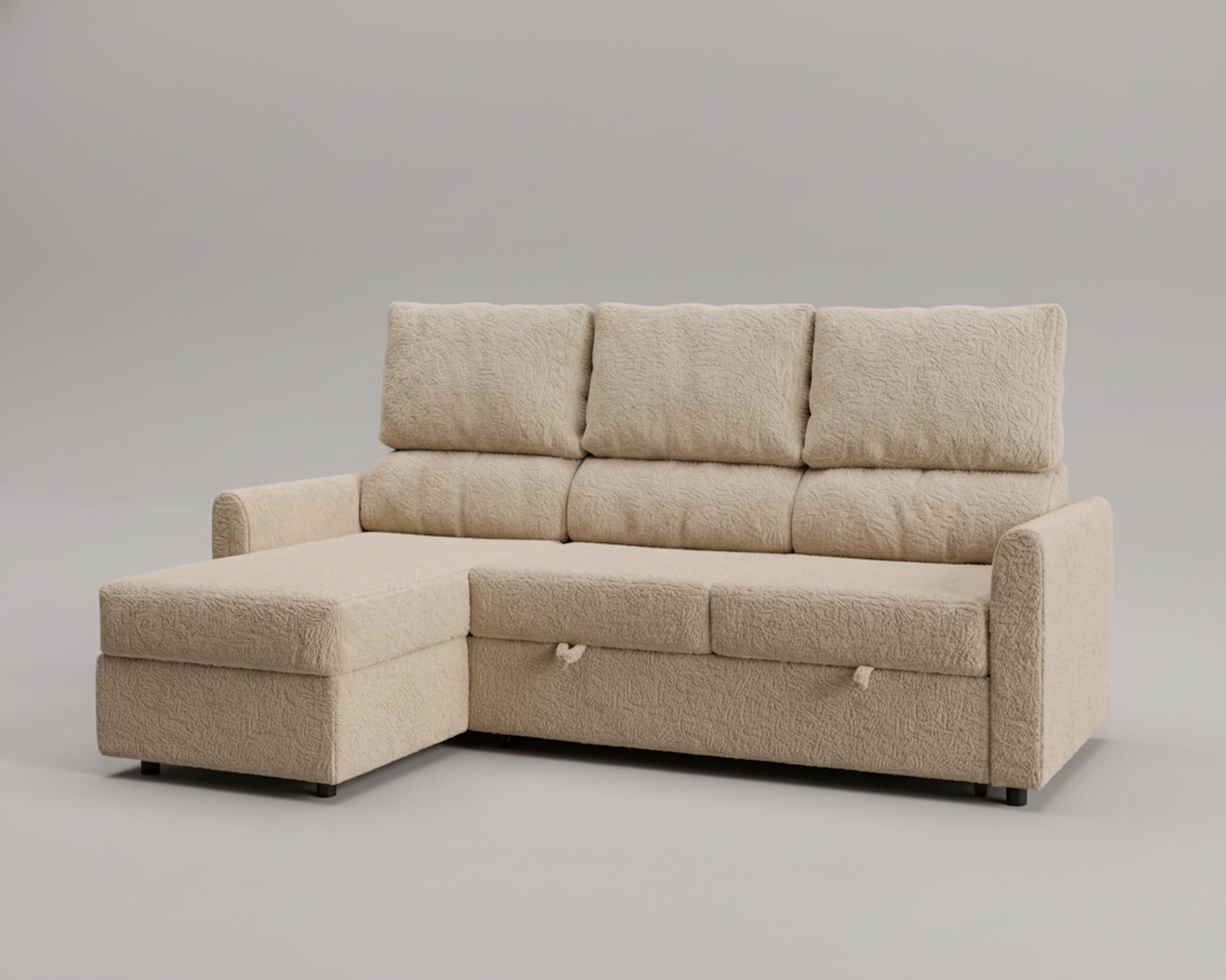 Sofá cama 3 plazas reclinable chaislongue almacenamiento modelo Duo tapizado en tela Nube color blanco - La Siesta