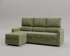 Sofá cama 3 plazas reclinable chaislongue almacenamiento modelo Duo tapizado en tela Nube color verde - La Siesta