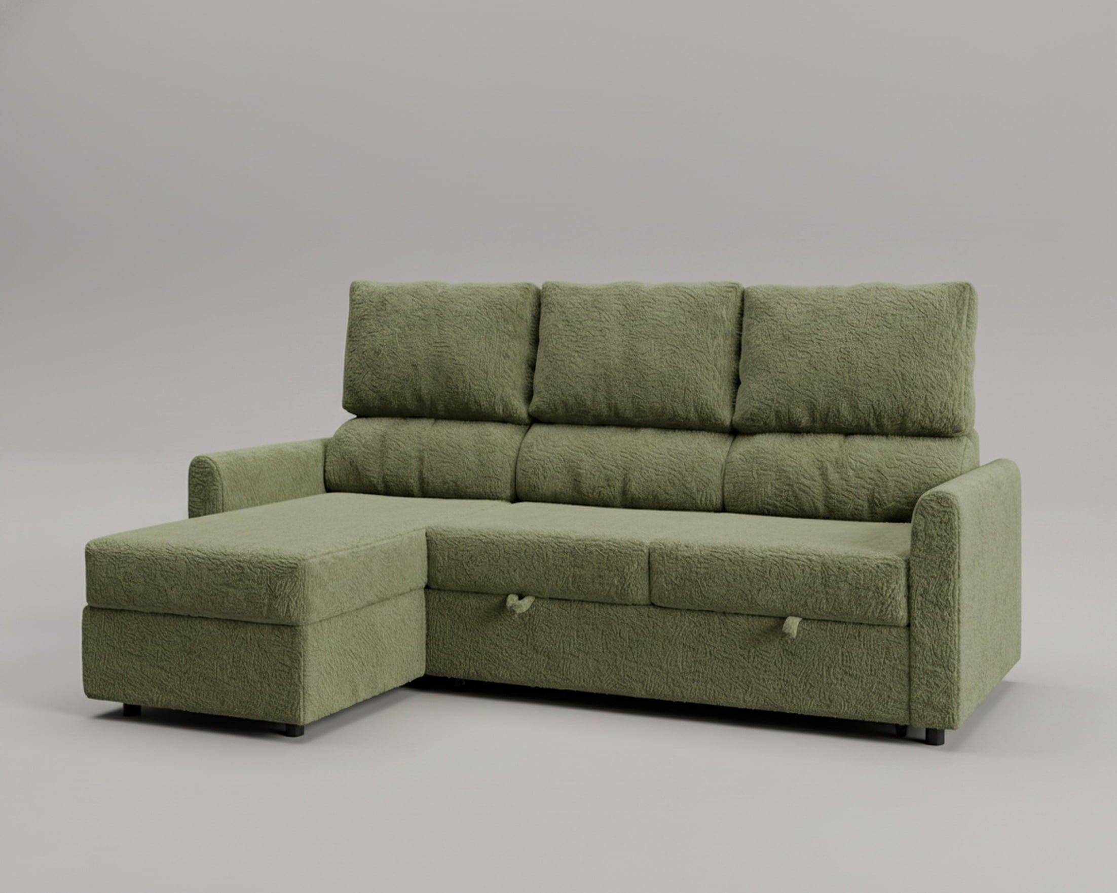 Sofá cama 3 plazas reclinable chaislongue almacenamiento modelo Duo tapizado en tela Nube color verde - La Siesta