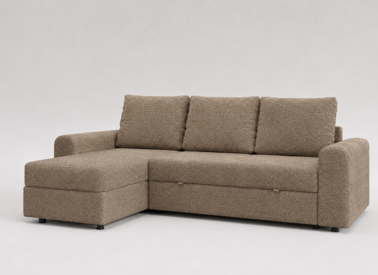 Sofá cama 3 plazas con chaislongue almacenamiento modelo Tria tapizado en tela Nube color beige - La Siesta