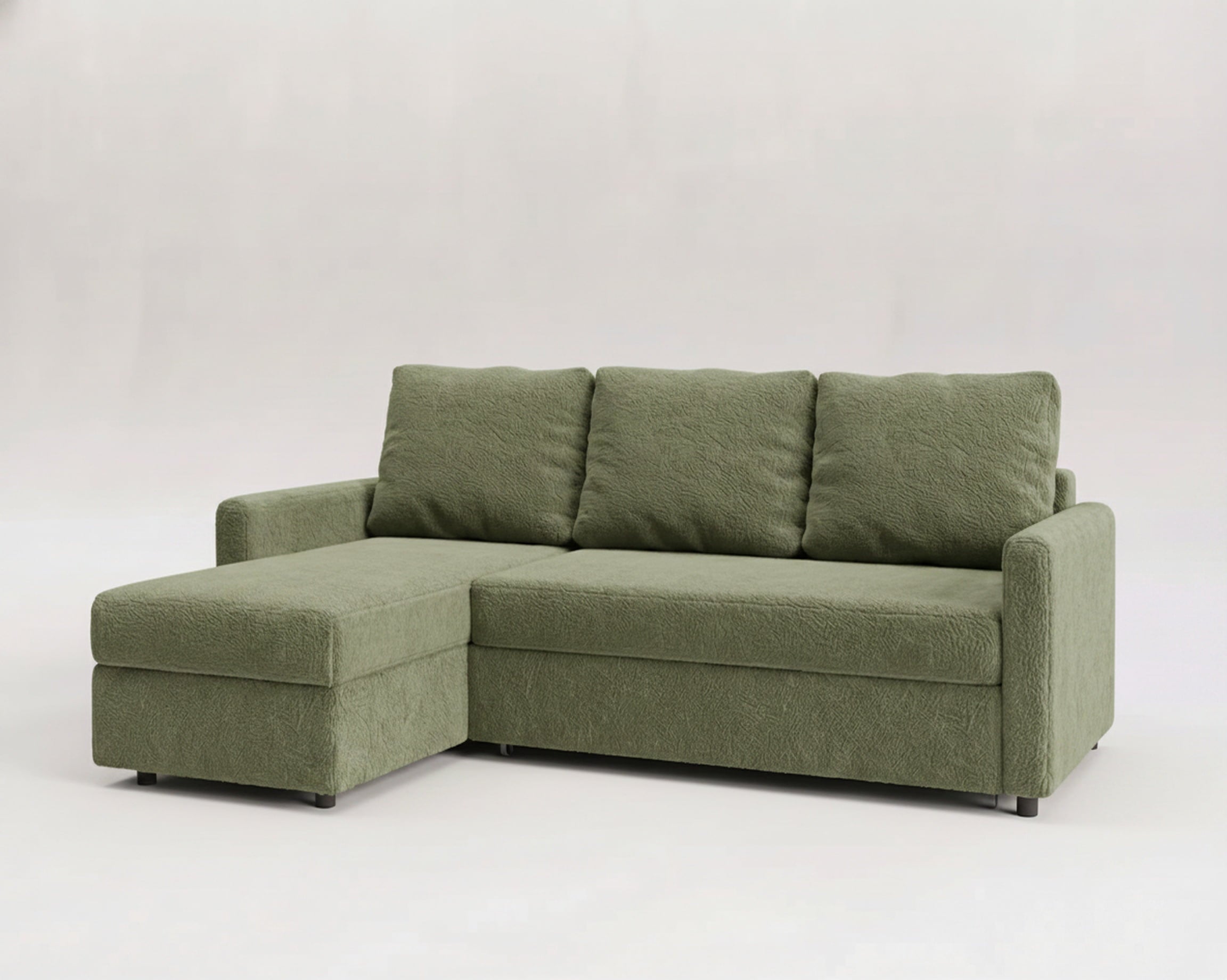 Sofá cama 3 plazas chaislongue almacenamiento modelo Unum tapizado en tela nube color verde - La Siesta