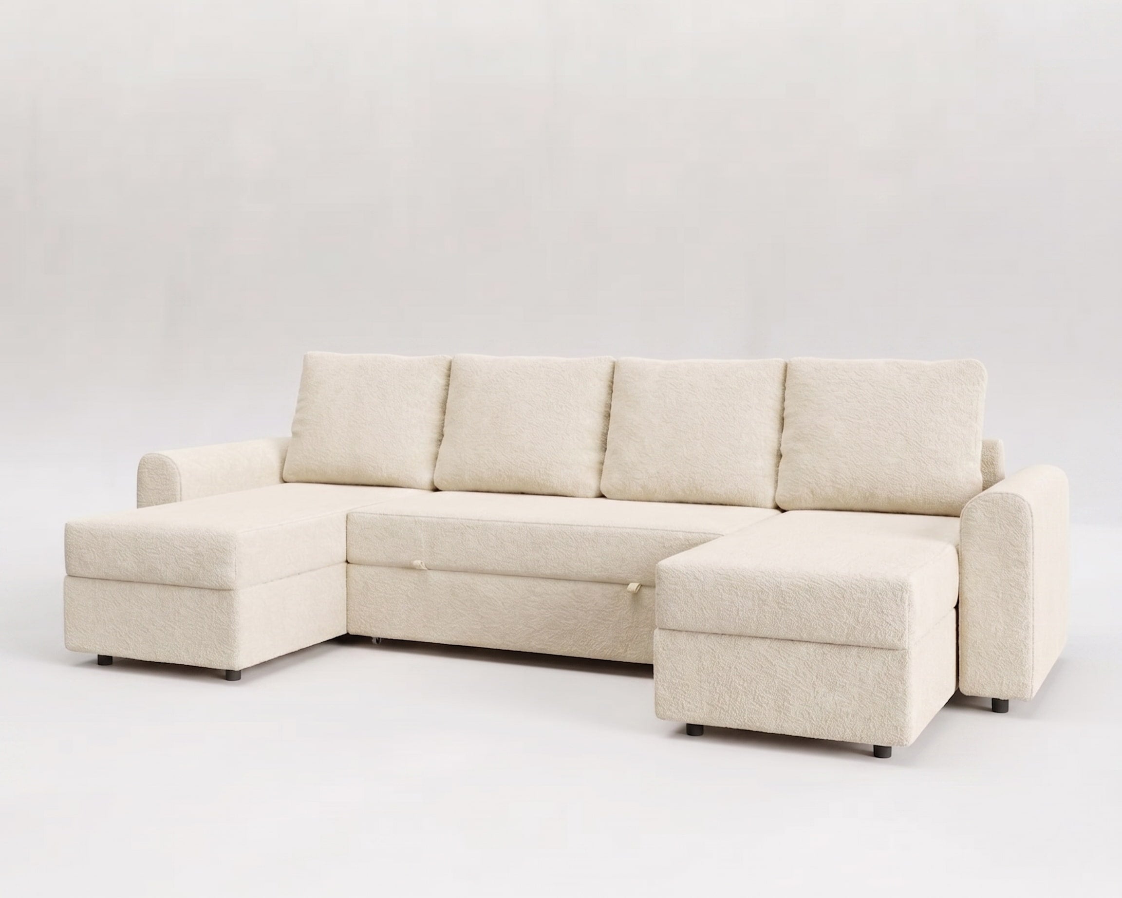 Sofá cama 4plazas con chaislongue y panorámica doble almacenamiento modelo Nove tapizado en Nube color blanco - La Siesta