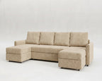 Sofá cama 4 plazas con chaislongue panorámica y doble almacenamiento modelo Otto tapizado en tela Nube color beige - La Siesta