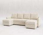 Sofá cama 4 plazas chaislongue panorámica y doble almacenamiento modelo Otto tapizado en tela Nube color blanco - La Siesta 